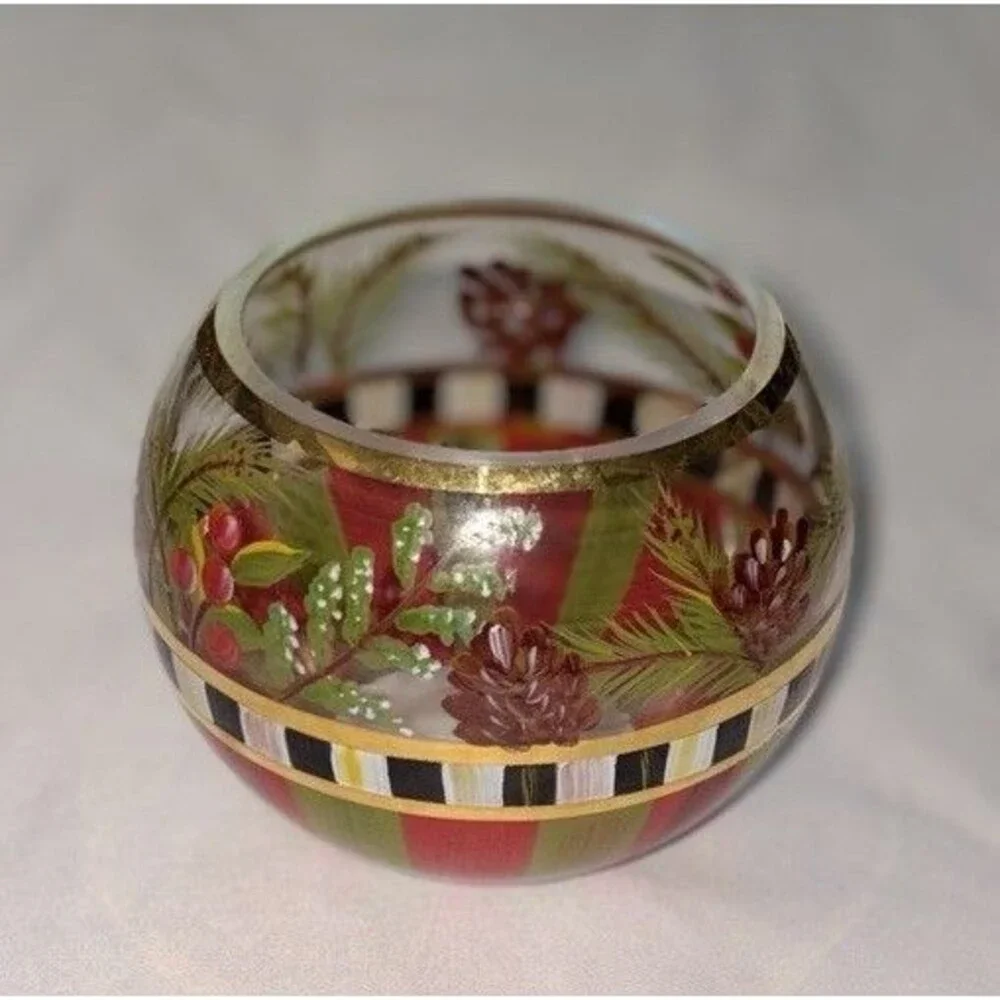 MacKenzie Childs Heirloom Globe Vase / Votive Holder Christmas Courtly Check 4